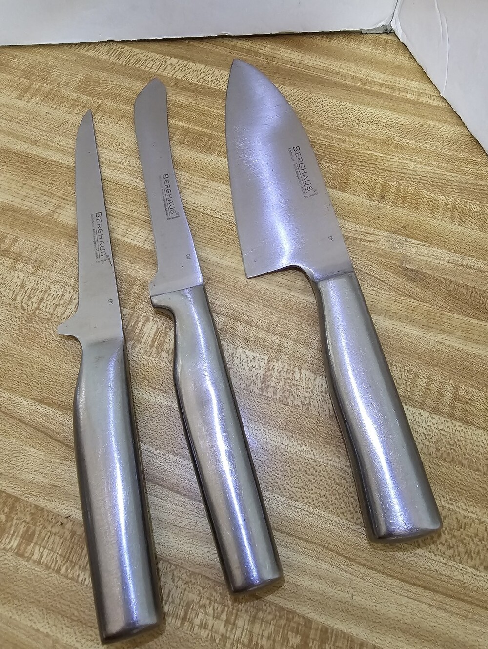 Berghaus Stainless Steel Kitchen Knife Set 3 Piece Santoku Chef Cutlery Lot Used